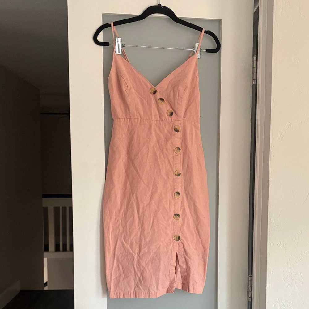 Moon Orchid Dress size small Button Front Cotton Flax Adjustable Strap dress